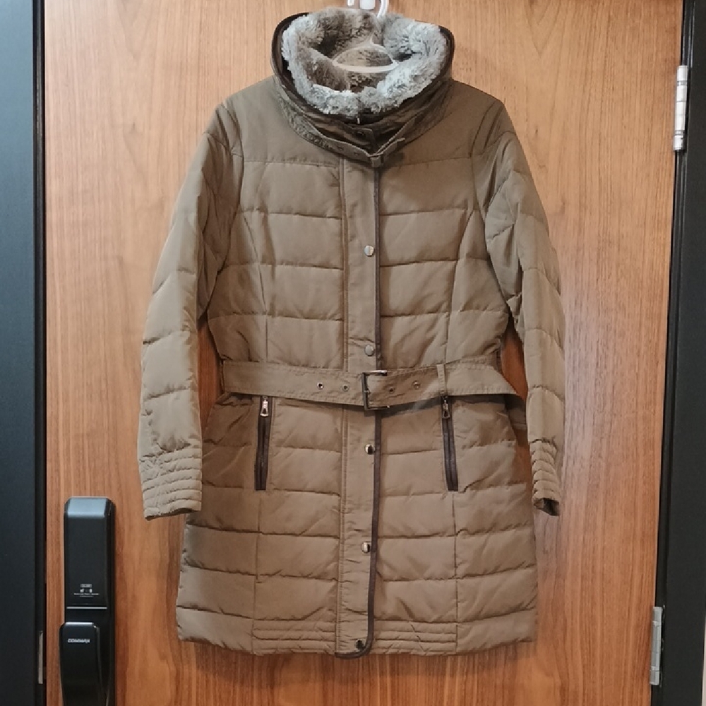 Coercion London Brown/Olive Green Quilted Jacket with Fur Collar